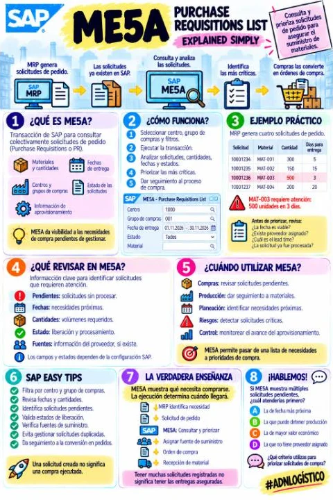 SAP ME5A | Lista de solicitudes de pedido
